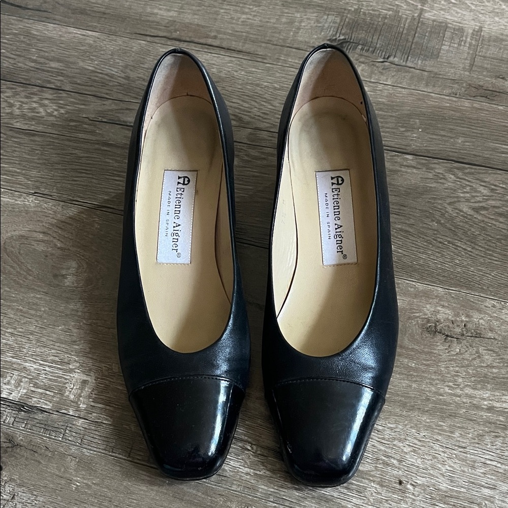 Etienne Aigner Black Leather Heels size 7.5